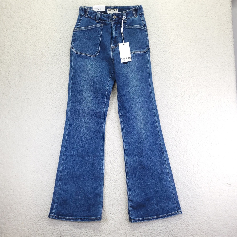 Bayeas High Rise Flare Utility Jeans Starlight Blue BYF1088 Womens 25 NWT